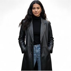 Vintage 70s 80s Charles Klein Black Leather Trench Coat Size Medium